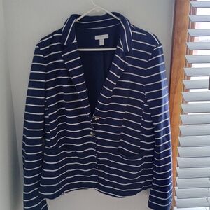 Charter Club Navy and White Striped Blazer